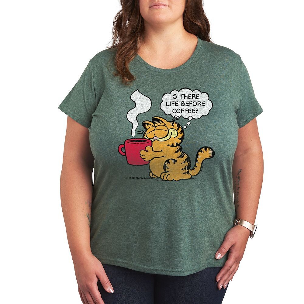

Футболка с рисунком Plus Garfield Life Before Coffee Licensed Character, цвет Heather Green