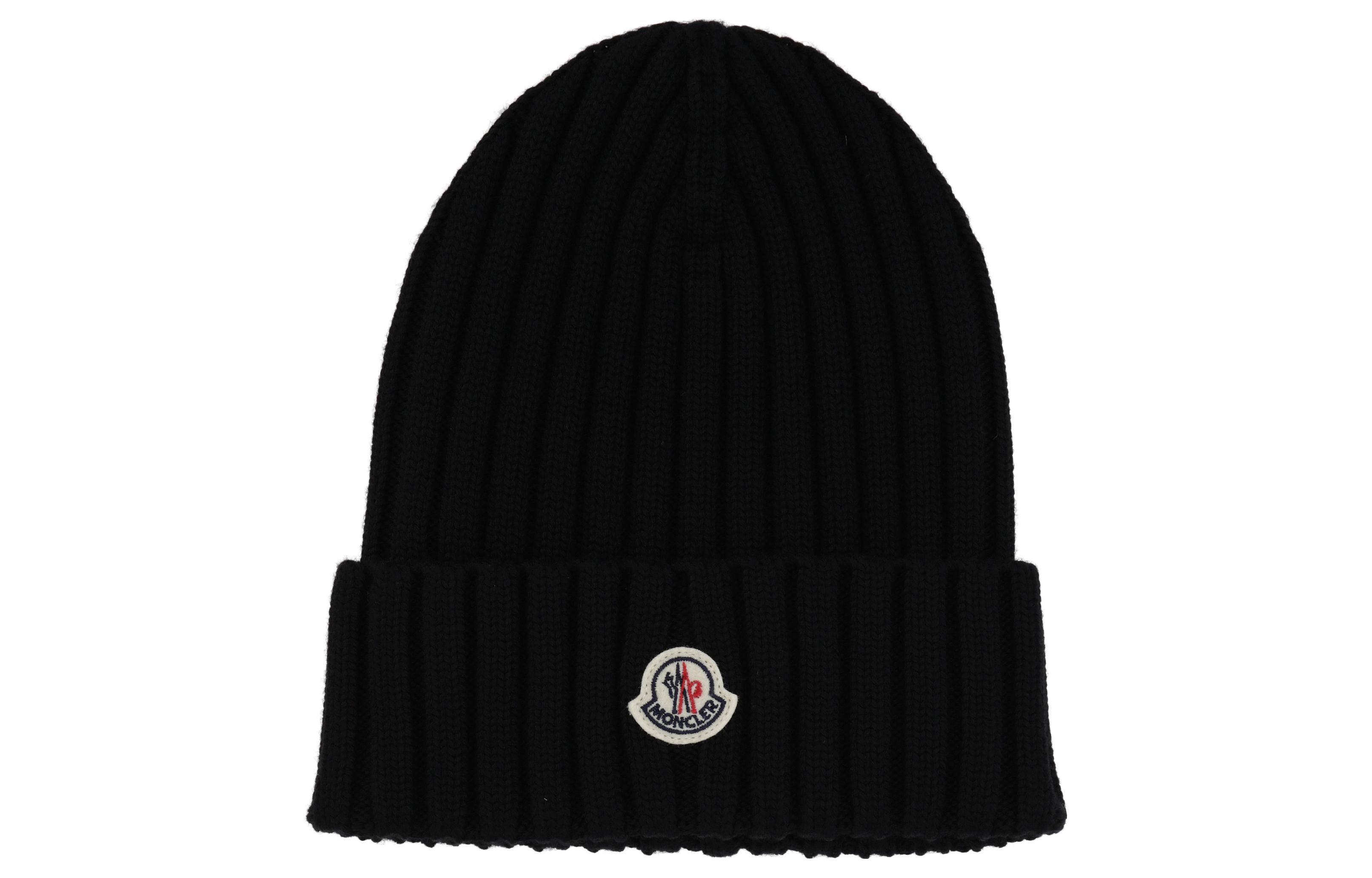 

Moncler Ребристая вязаная шерстяная шапка, Black