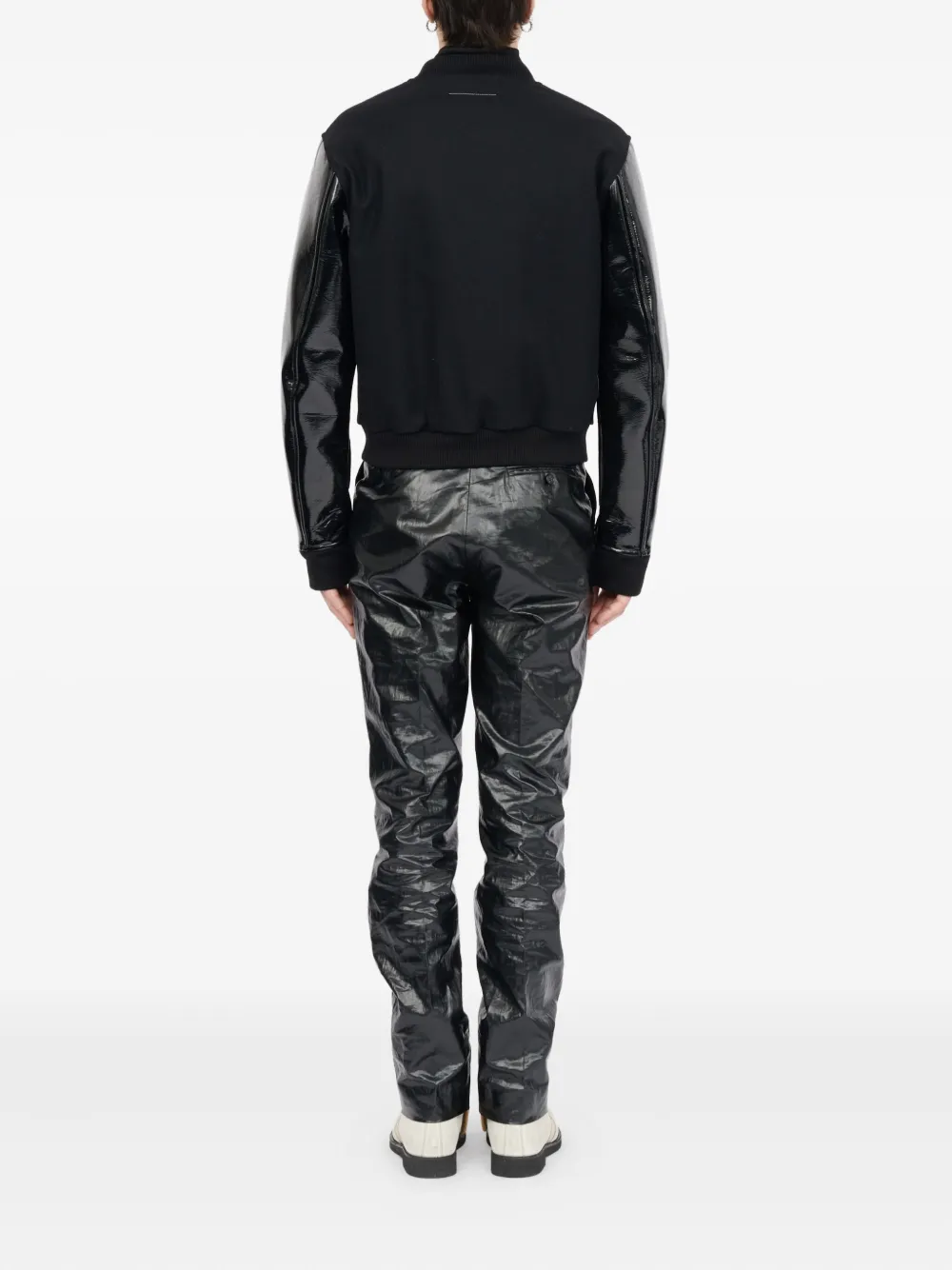 Шерстяная куртка с кожаными рукавами MM6 Maison Margiela, черный — фото 4