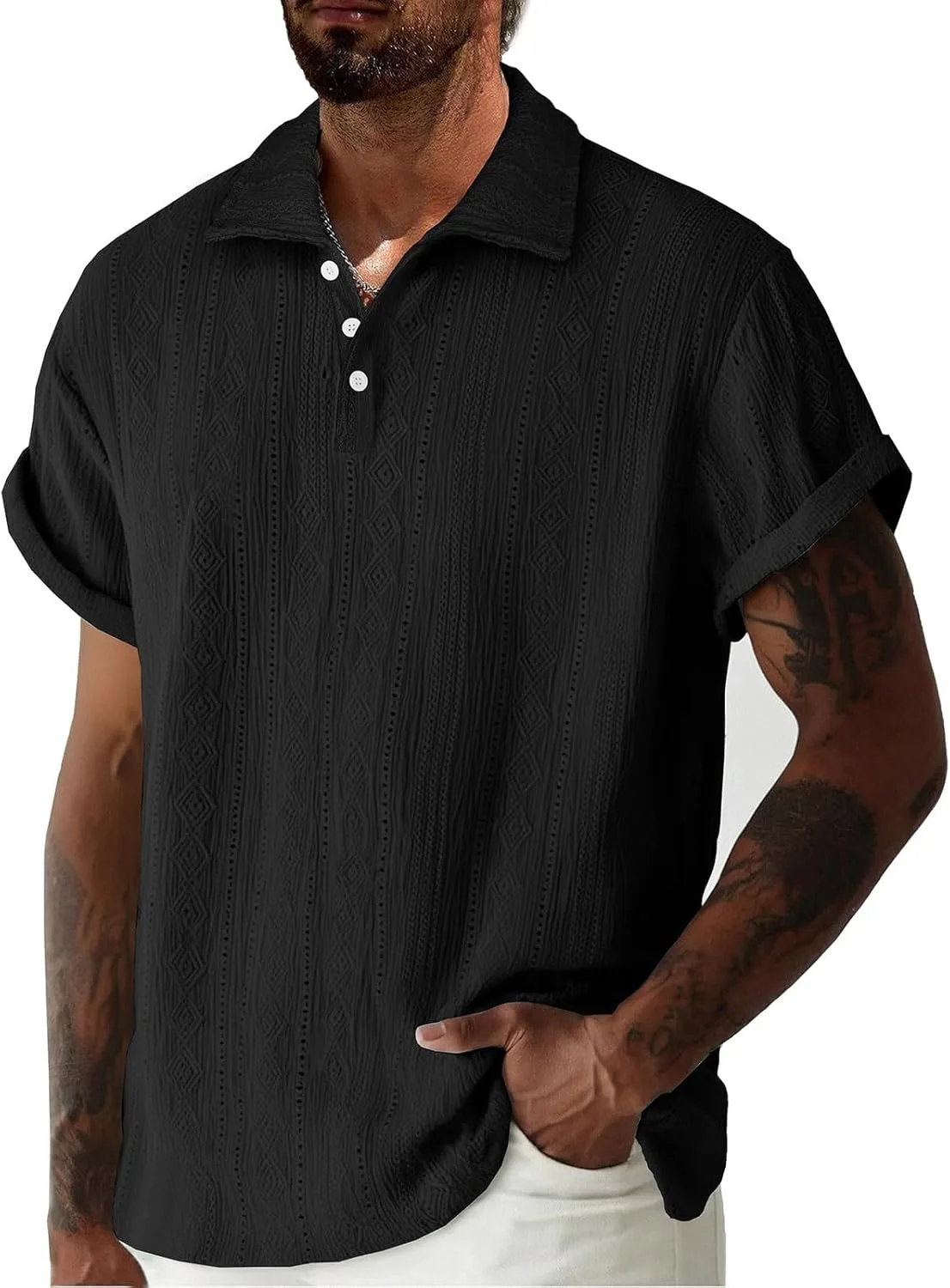 

Мужская поло с коротким рукавом Casual, текстурированная, с V-образным вырезом Lmdudan