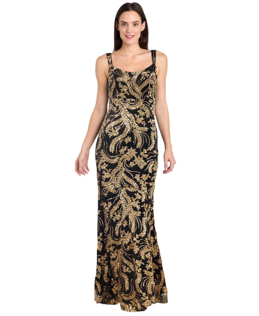 

Женское платье без рукавов с квадратным вырезом R & M Richards, Black/Gold