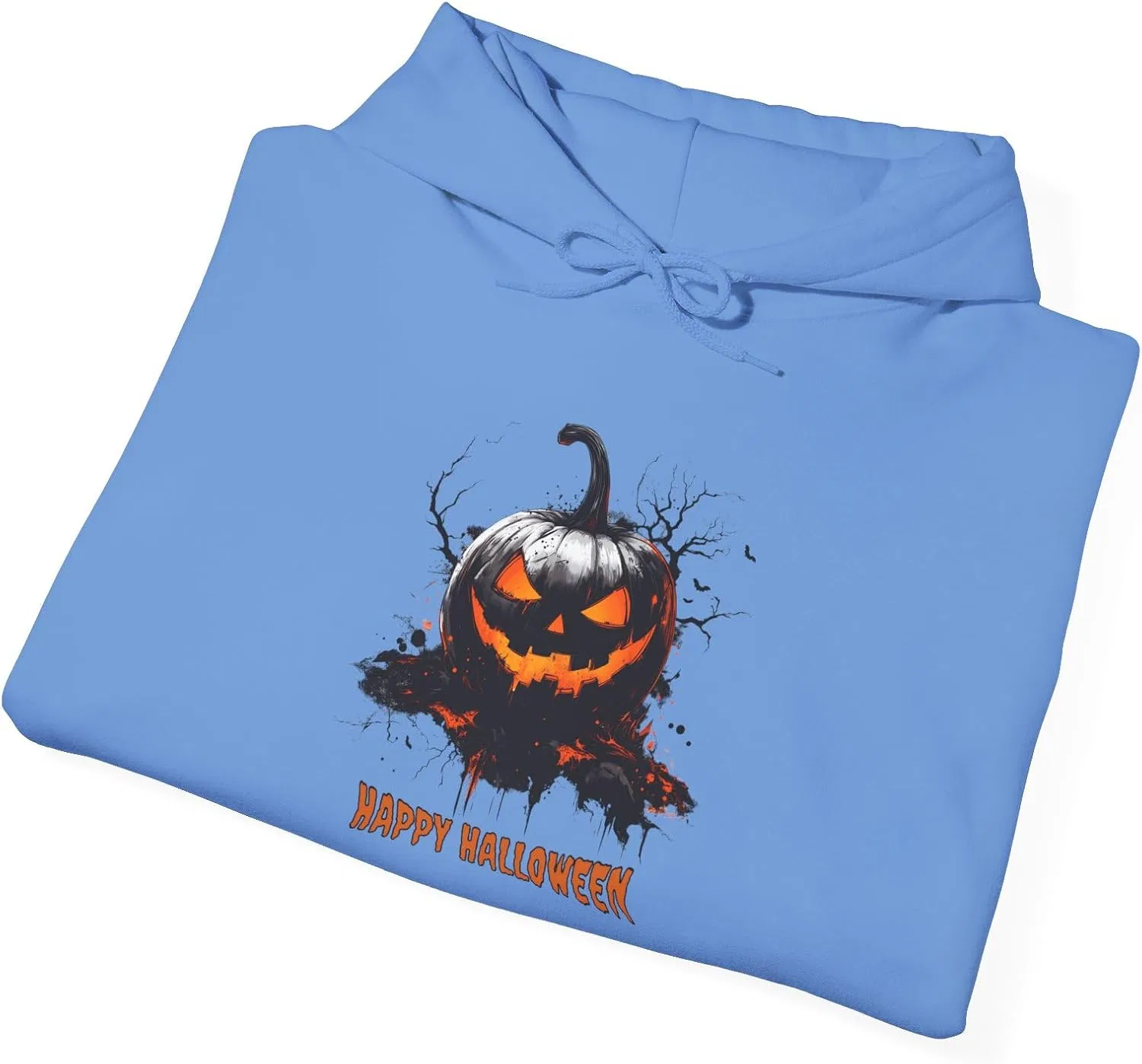 Толстовка с капюшоном Spooky Pumpkin Unisex Heavy Blend, принт Happy Halloween, 50% хлопок 50% полиэстер, 5 цветов GENERIC, синий — фото 3