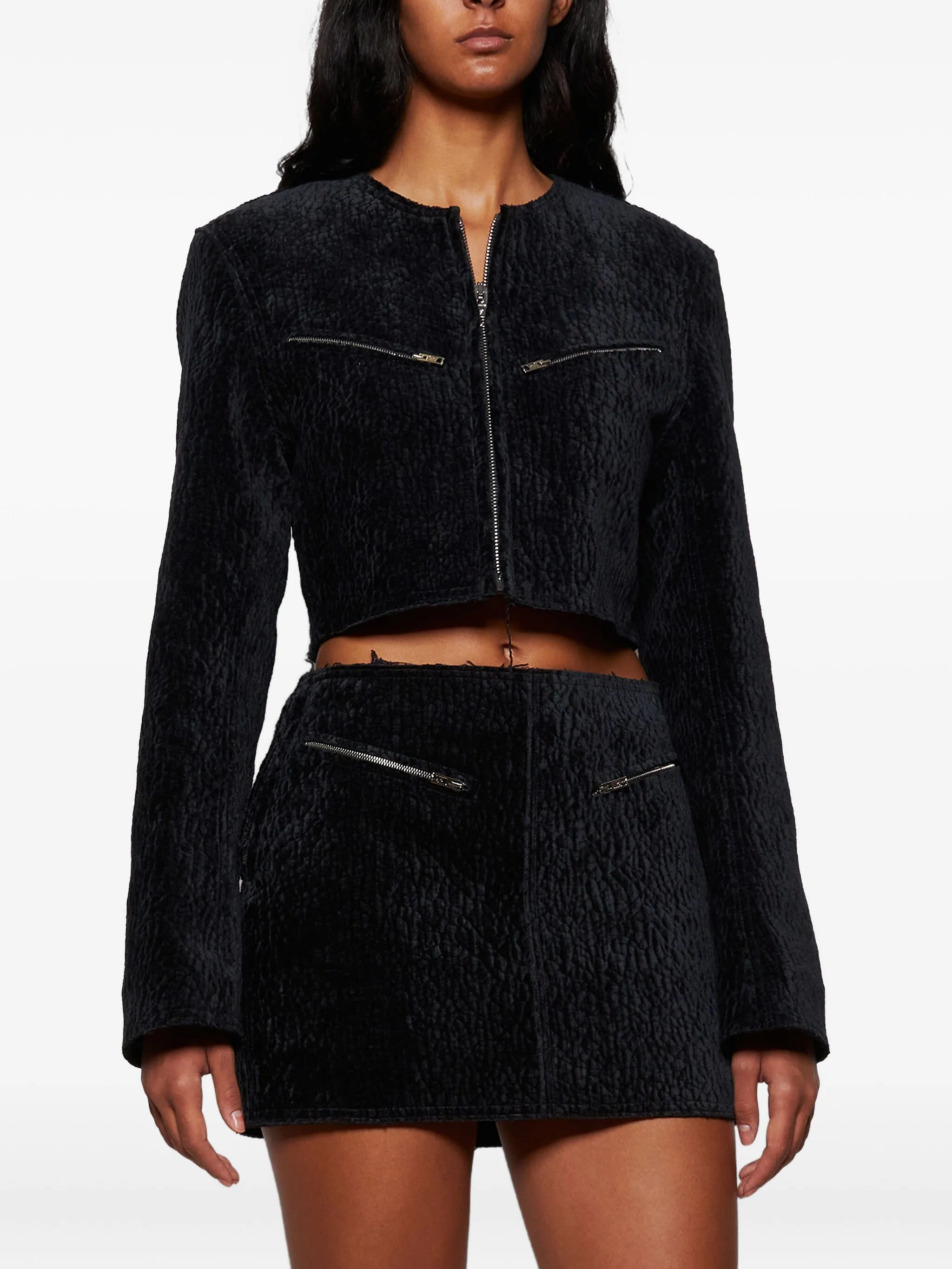 Укороченный жакет с бархатным эффектом Alexander Wang, черный — фото 3