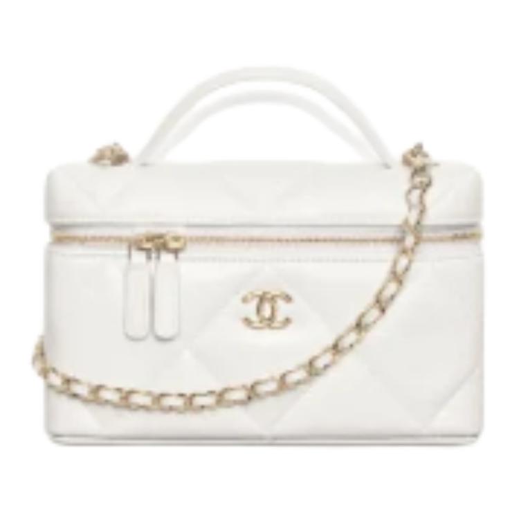 CHANEL Золотая косметичка с двойным логотипом С женская белая — фото 2