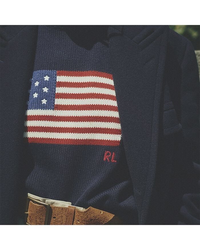 Хлопковый свитер с круглым вырезом Polo Ralph Lauren с американским флагом, синий — фото 3