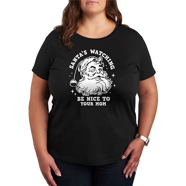 

Футболка Plus size с принтом "Santa's watching be nice to your mom" Licensed Character, Black, Черный, Футболка Plus size с принтом "Santa's watching be nice to your mom" Licensed Character, Black
