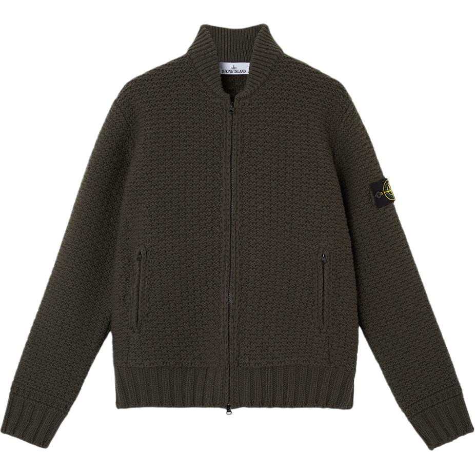Толстовка PURE WOOL в стиле Bomber с карманами-молниями STONE ISLAND, зеленый