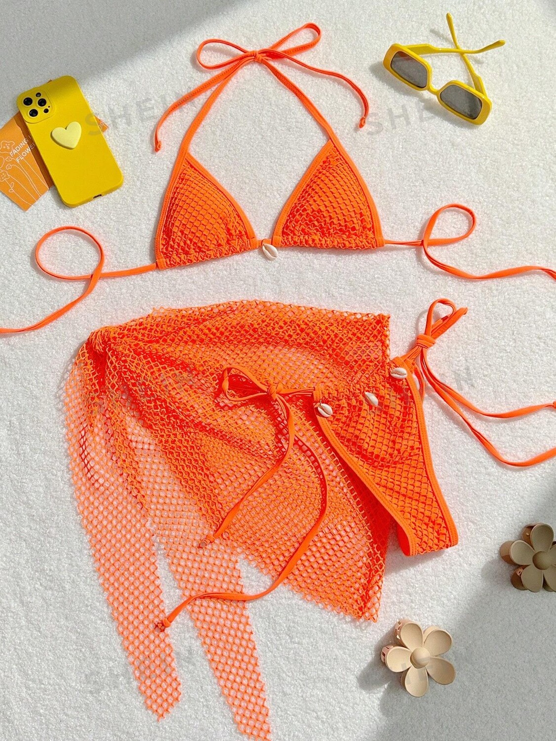 

Купальник Shein Swim с лямкой на шее и бретельками, оранжевый