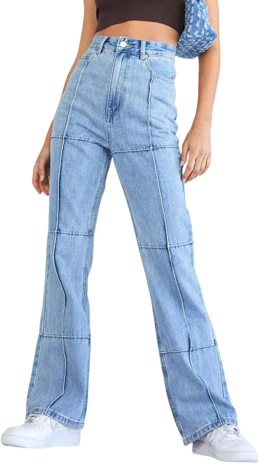 

Loveimgs Женские джинсы в стиле ретро с высокой талией и расклешенным низом