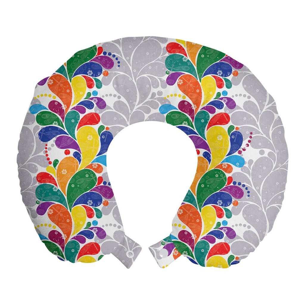 

ABAKUHAUS Красочная подушка для путешествий, поддержка шеи, Modern Rainbow Paisley Art, пенопластовые дорожные принадлежности для самолета и автомобиля, 30x30 см, фиолетово-синий многоцветный