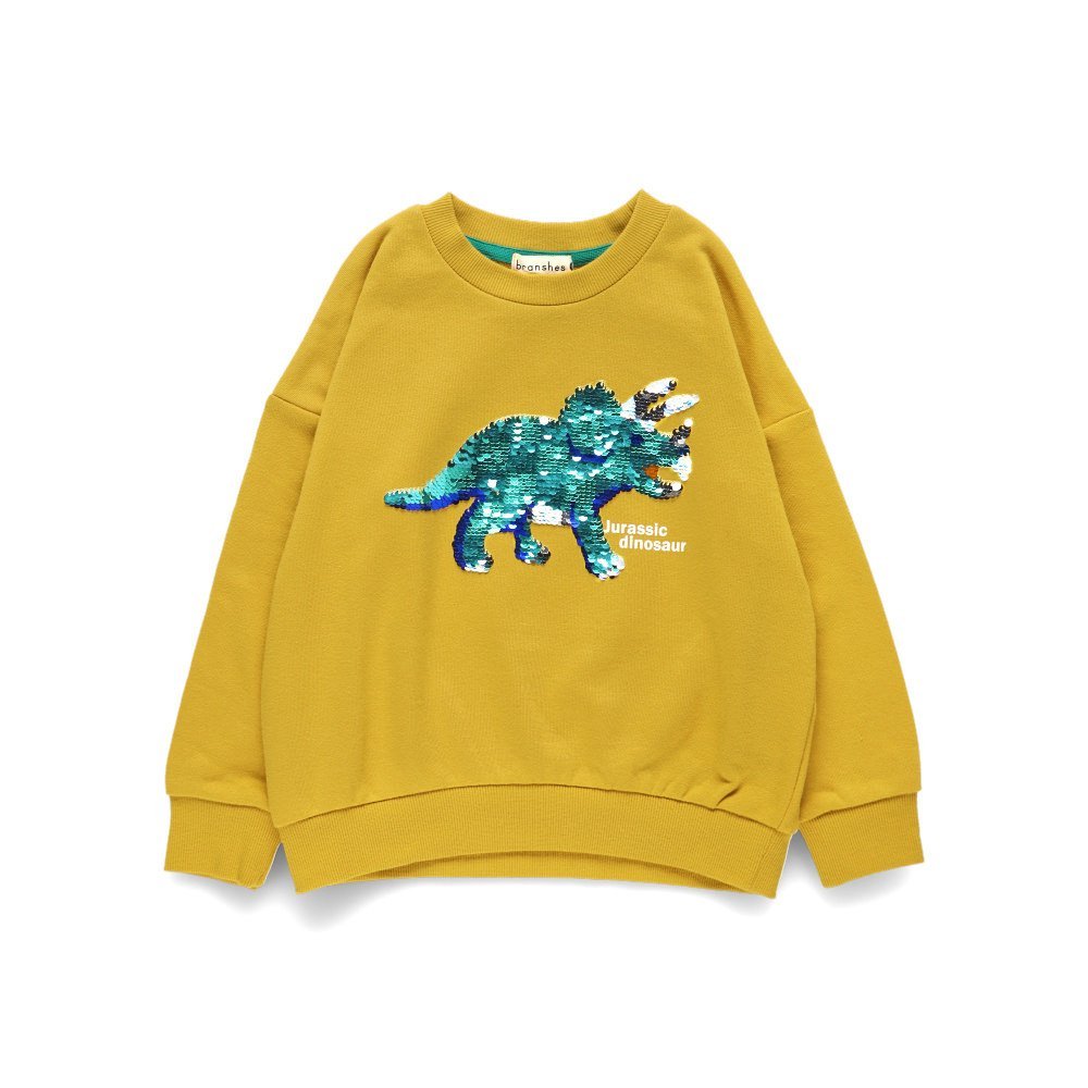 Флисовая толстовка с изображением динозавра и пайетками Branshes, mustard — фото 2