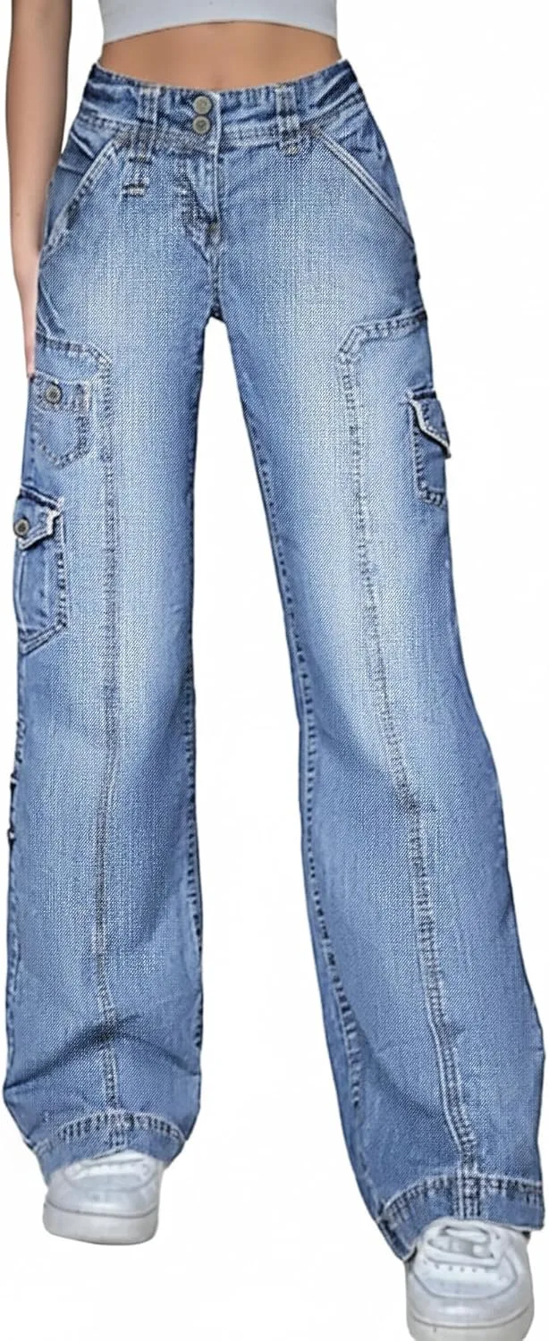 

Emmiol женские карго штаны Stretchy Wide Leg Baggy Jeans с карманами