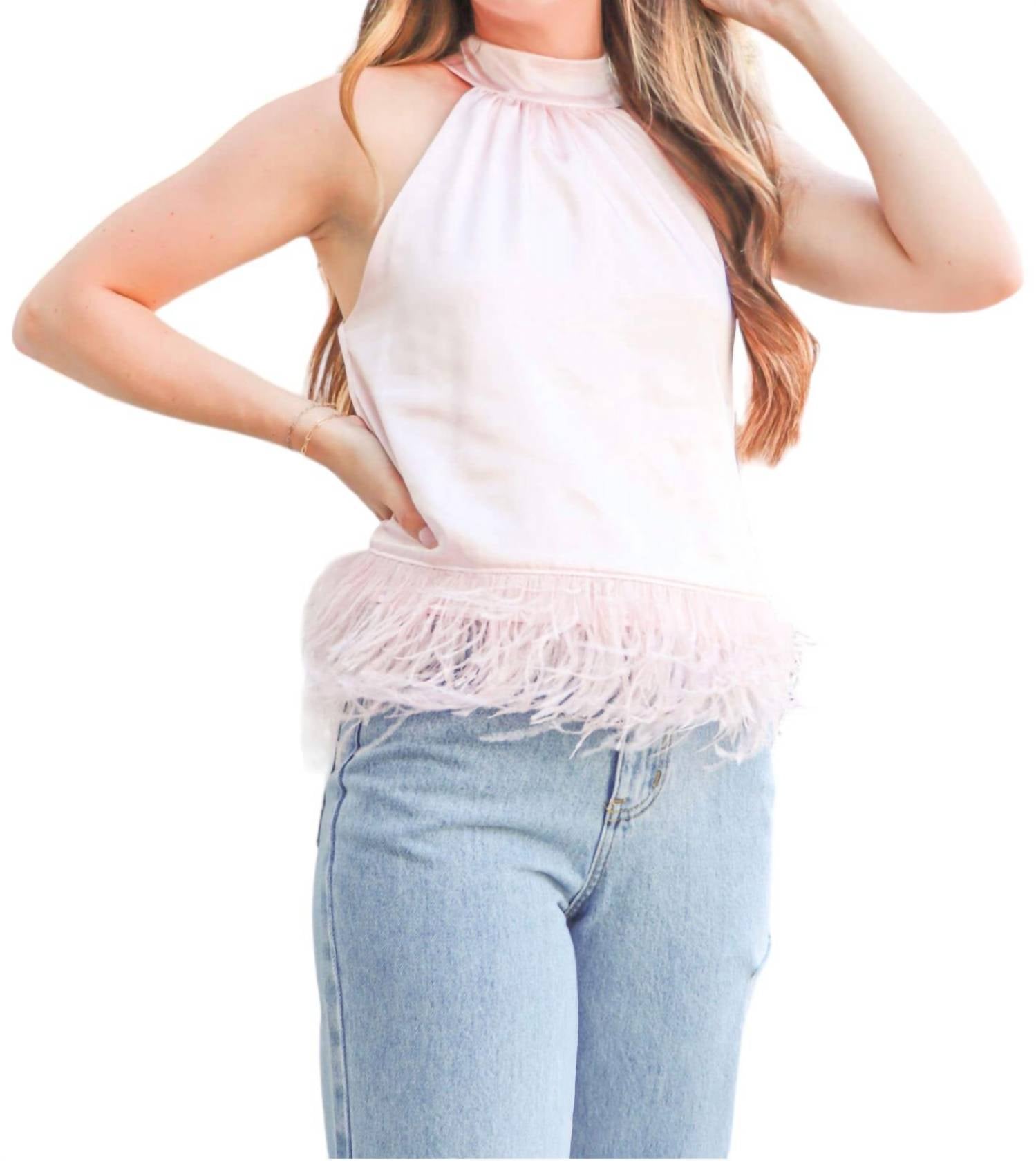 

Топ с отделкой из перьев пастельно-розового цвета 2.7 AUGUST APPAREL
