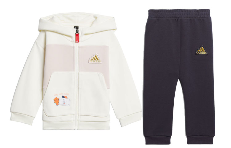 Детский комбинезон Adidas, комплект (Верх бело-зеленый/светло-лиловый розовый+Штаны темно-синие) — фото 2