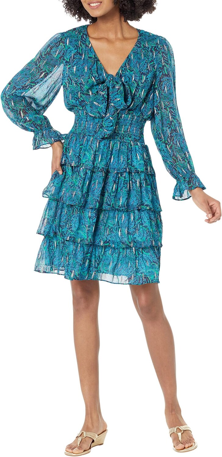 

Платье Lilly Pulitzer Laralynn 3/4 Sleeve Tiered Dress, цвет Low Tide Navy Lil Catty Purrsonality