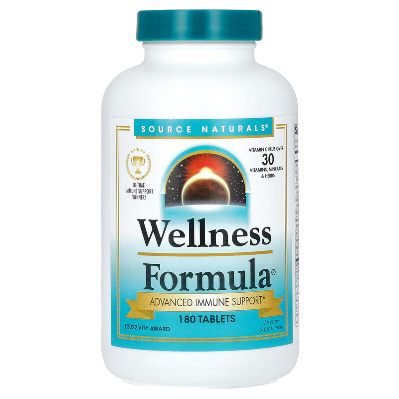 

Source Naturals, Wellness Formula, ежедневная иммунная поддержка, 180 таблеток