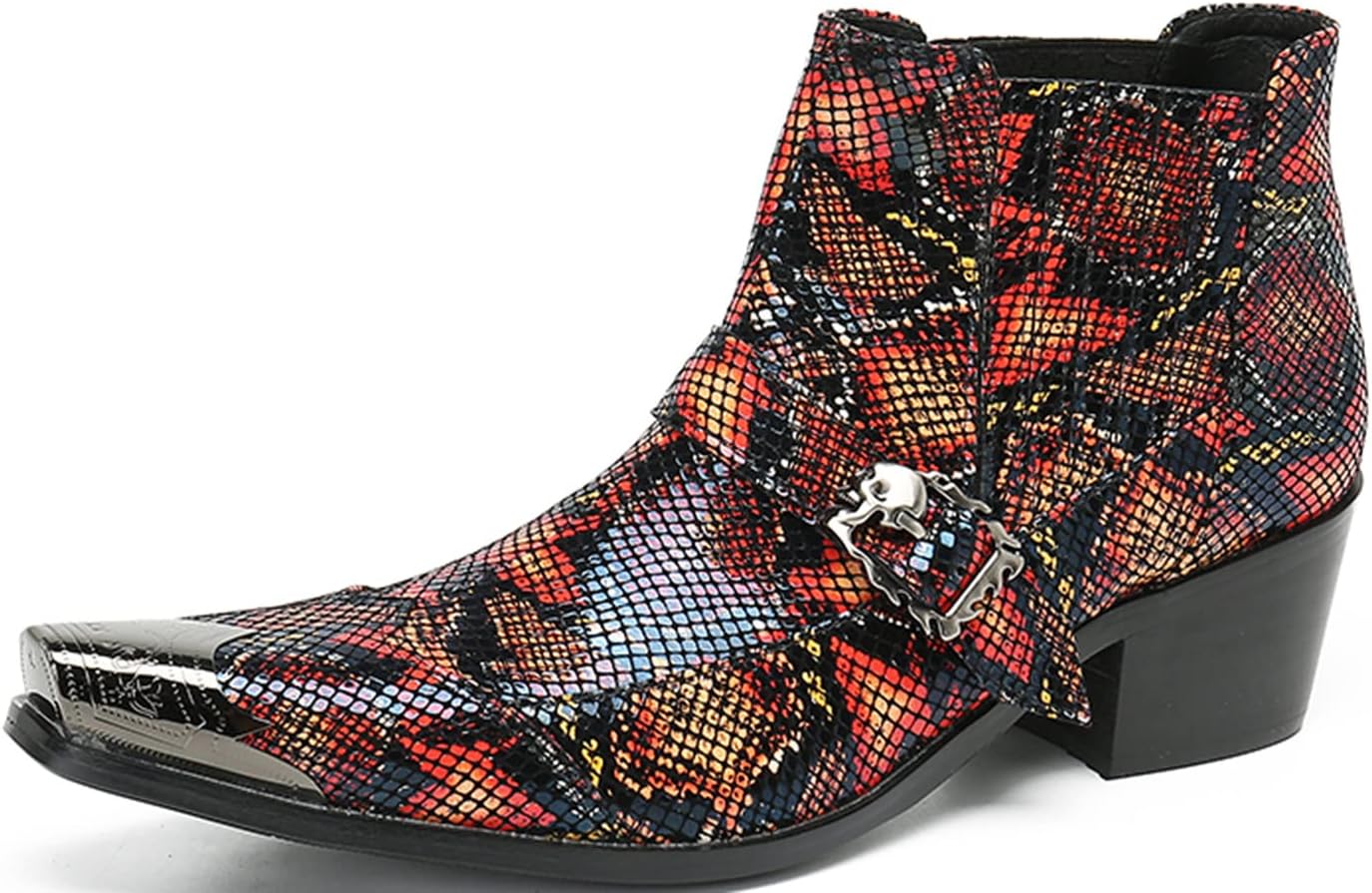 

Мужские ботинки Chelsea Santimon - кожаные западные ботинки до щиколотки с металлическим заостренным носком и текстурой под кожу змеи - классические и повседневные ботинки для вечеринок, диско, свадьбы, выпускного и выступлений, оранжевый