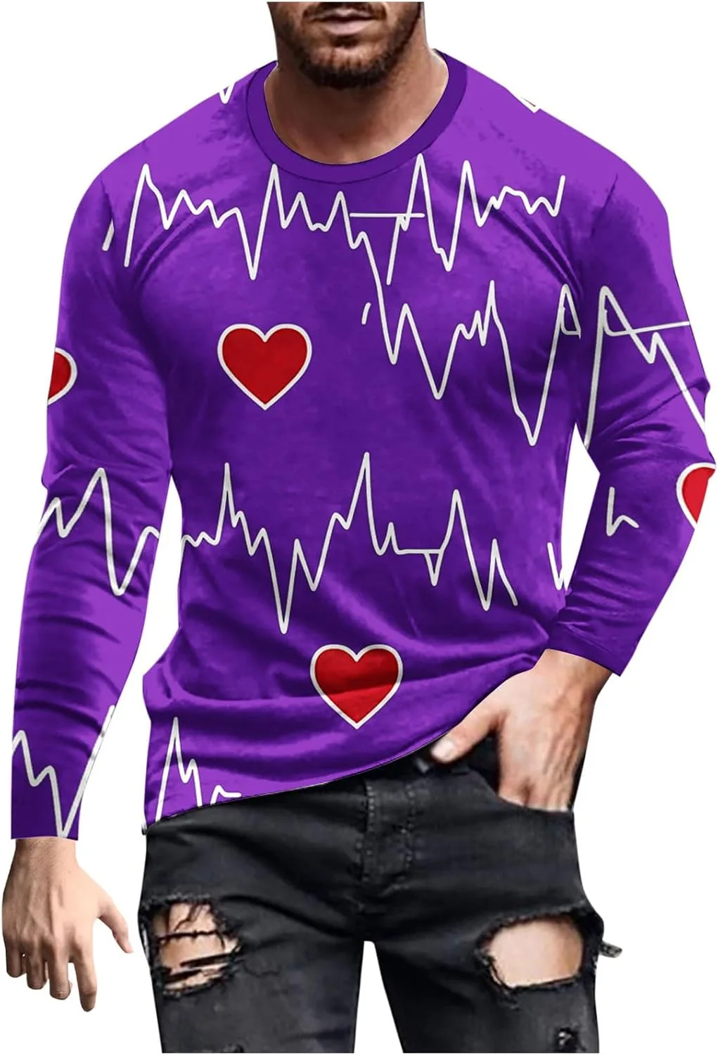 

Футболка с принтом "Сердцебиение" для мужчин, длинный рукав Zeiyignr