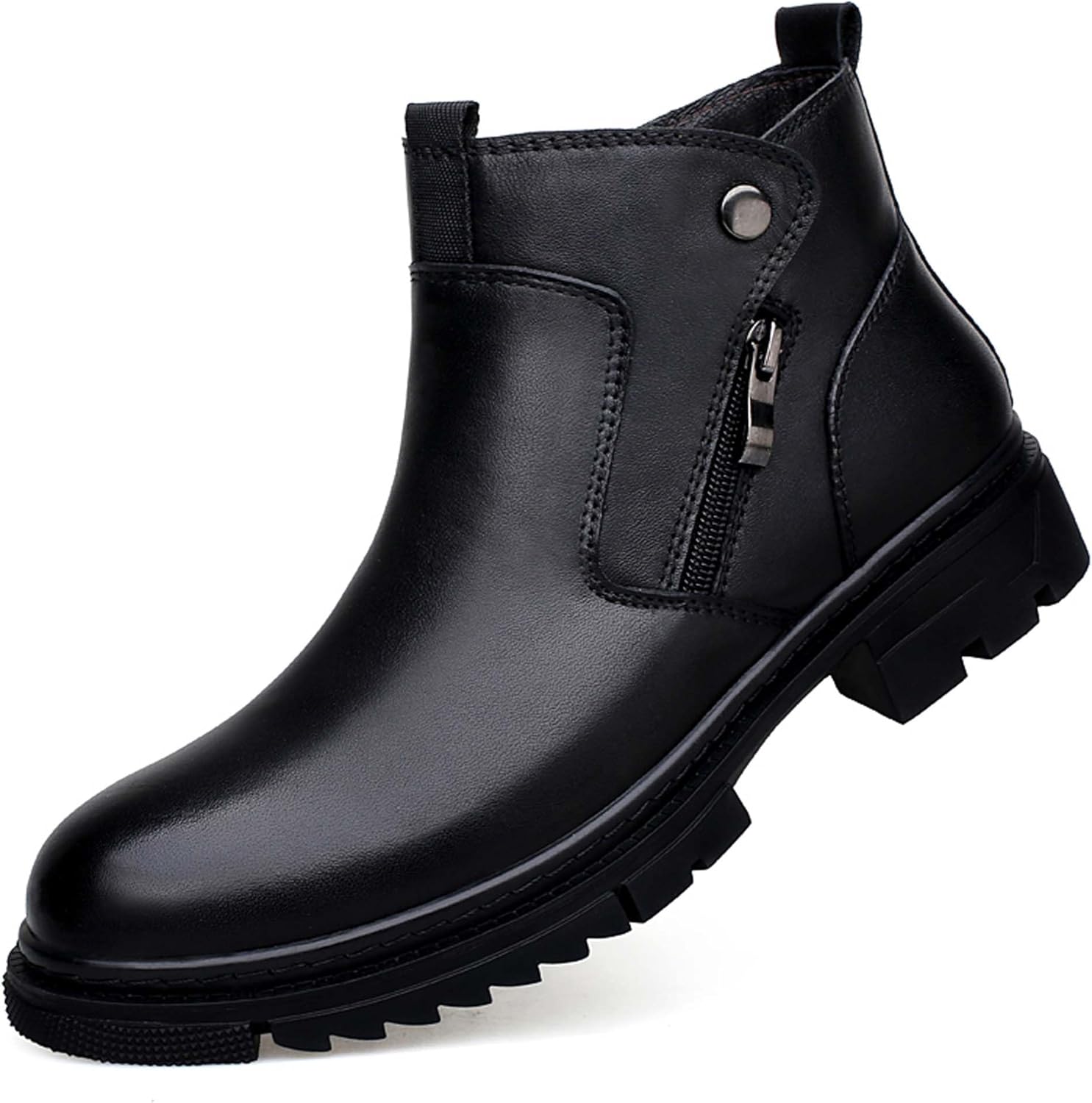 

Мужские повседневные кожаные ботинки с высоким берцем, двойной молнией и пряжкой, формальные ботильоны Dzbajrqm, черный