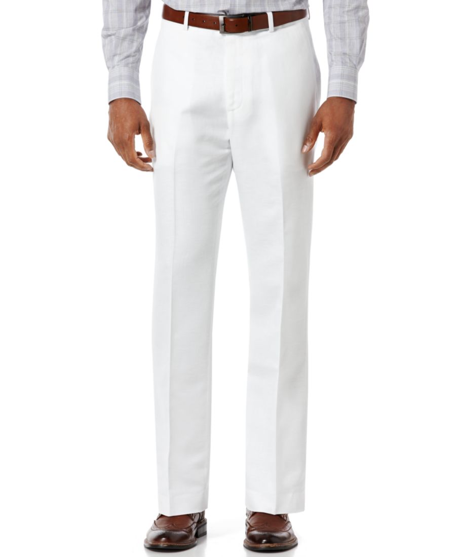 

Мужские брюки из однотонной саржи, смесовой льняной ткани Perry Ellis, Bright White