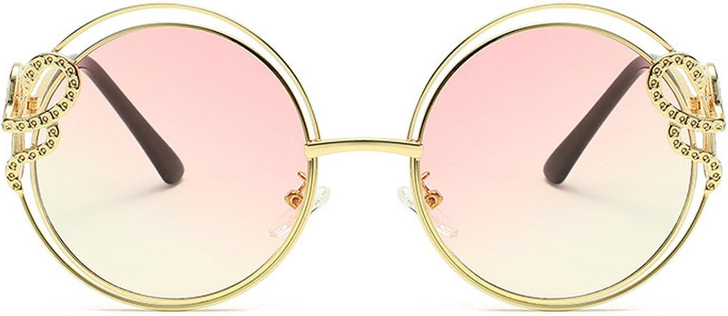 

Винтажные круглые солнцезащитные очки для женщин, увеличенного размера, 2025 год, роскошные очки в металлической оправе, нестандартная форма, солнцезащитные очки для женщин, защита от УФ-излучения UV400 mincl, Pink
