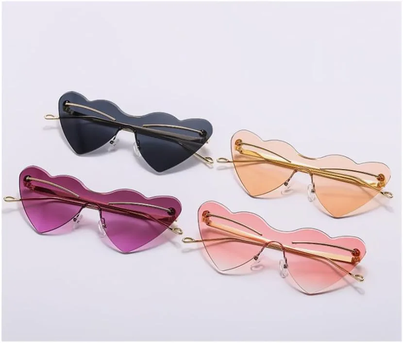 

Солнцезащитные очки в стиле панк без оправы с сердечками, новые, для женщин и мужчин, в комплекте одна пара, черные, с защитой от УФ-излучения UV400 LANGSER, 3