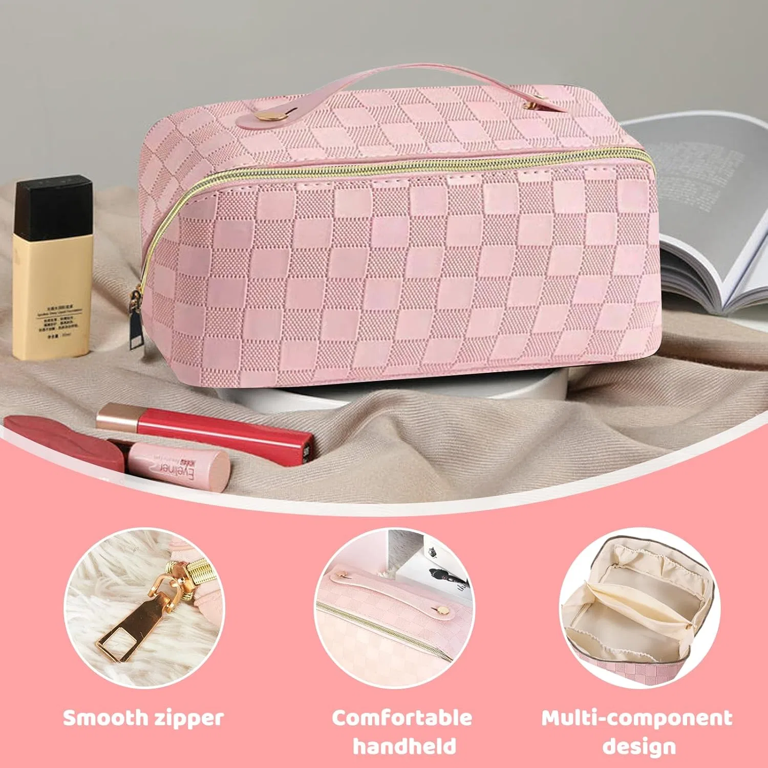 Женская портативная косметичка с ручкой, розовая Jsthhtt, Pink — фото 3