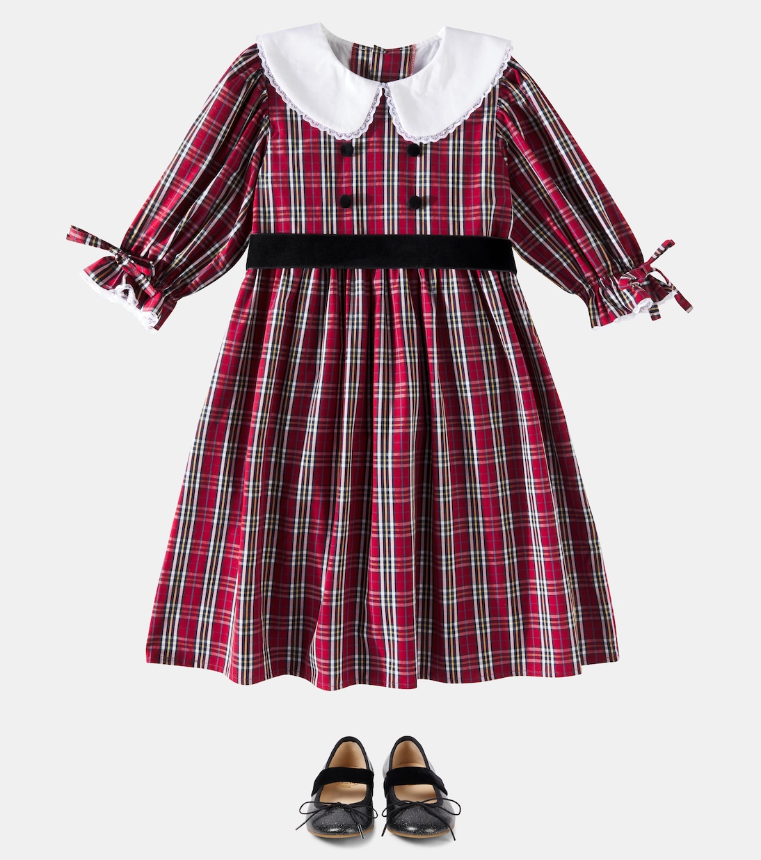 Платье Lizette из хлопка в клетку тартан La Coqueta, Burgundy Tartan — фото 2