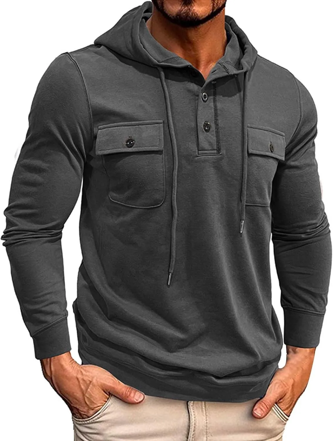 

Мужская легкая толстовка-хенли с капюшоном и карманом