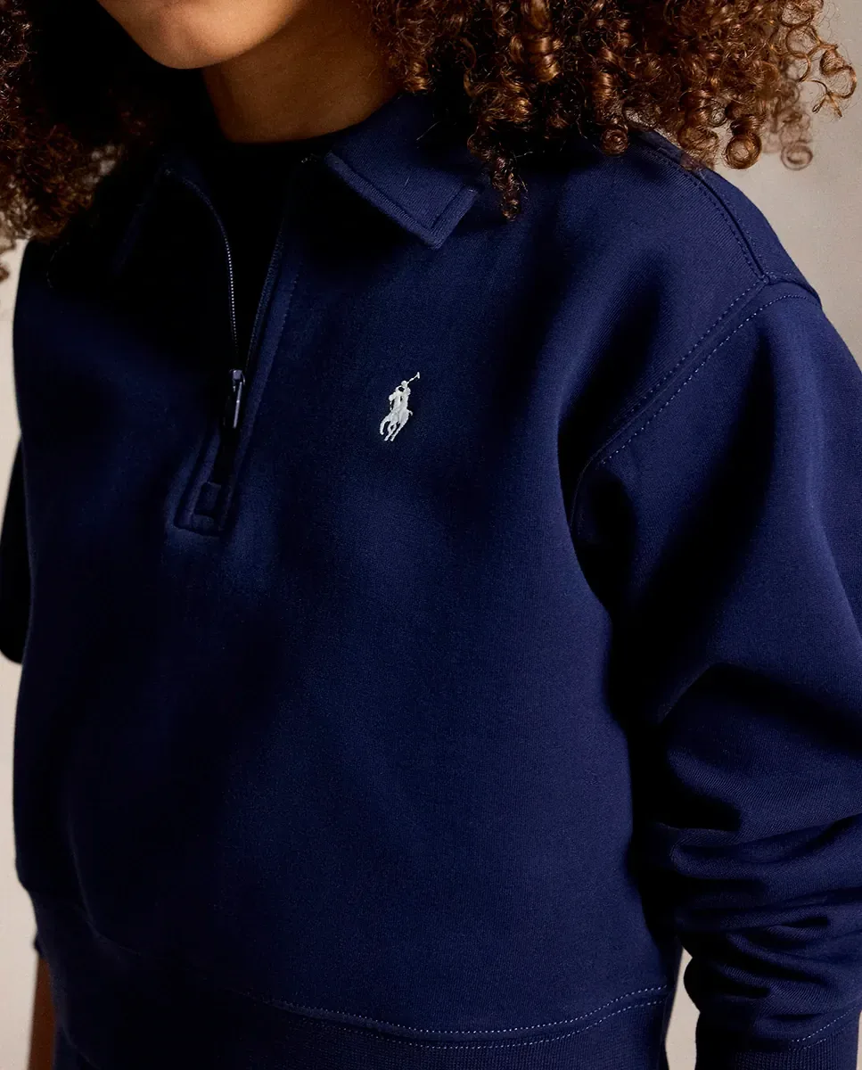 Детская толстовка из технической ткани с короткой молнией Polo Ralph Lauren, темно-синий — фото 2