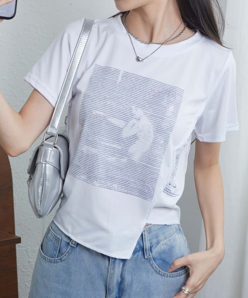 

Футболка с принтом, асимметричный крой MAISON DE THERESE, белый