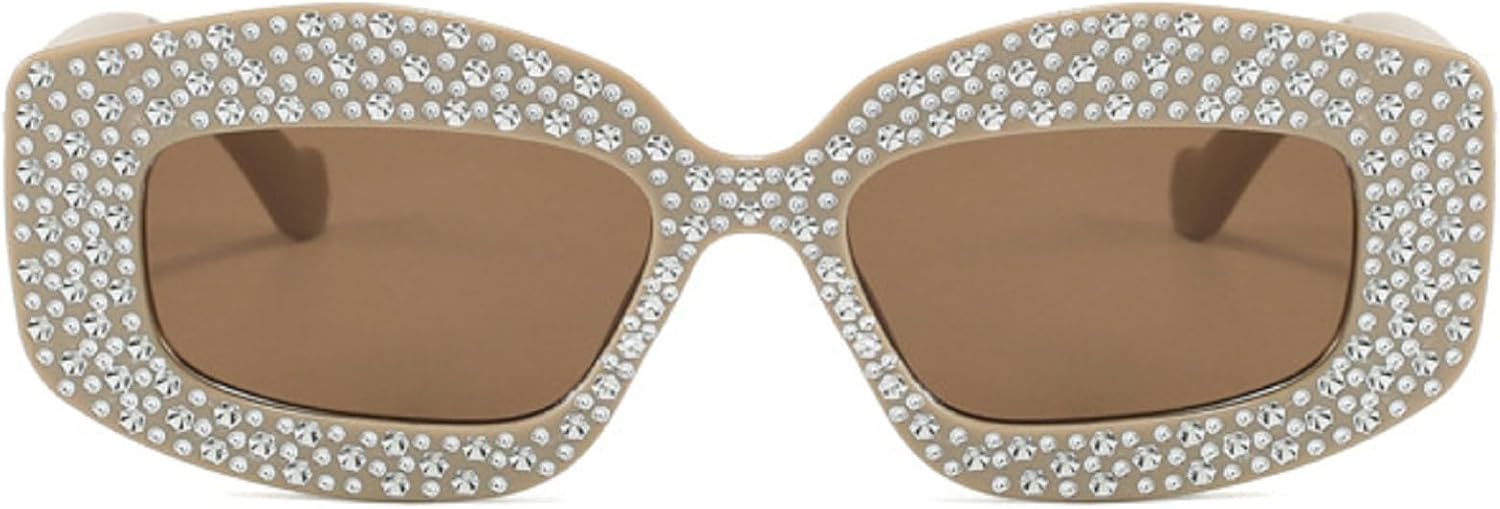 

Блестящие квадратные солнцезащитные очки с бриллиантами для женщин, солнцезащитные очки со стразами, модные солнцезащитные очки с кристаллами, аксессуар для костюмированной вечеринки mincl, Beige
