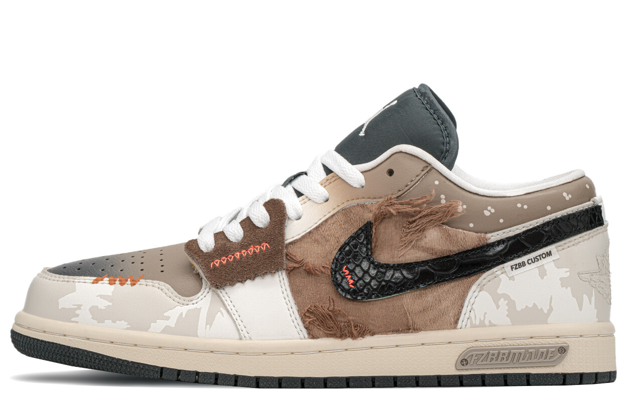 

Кроссовки Air Jordan 1 Vintage Basketball Shoes Women's Low-top Black/beige, хаки/черный