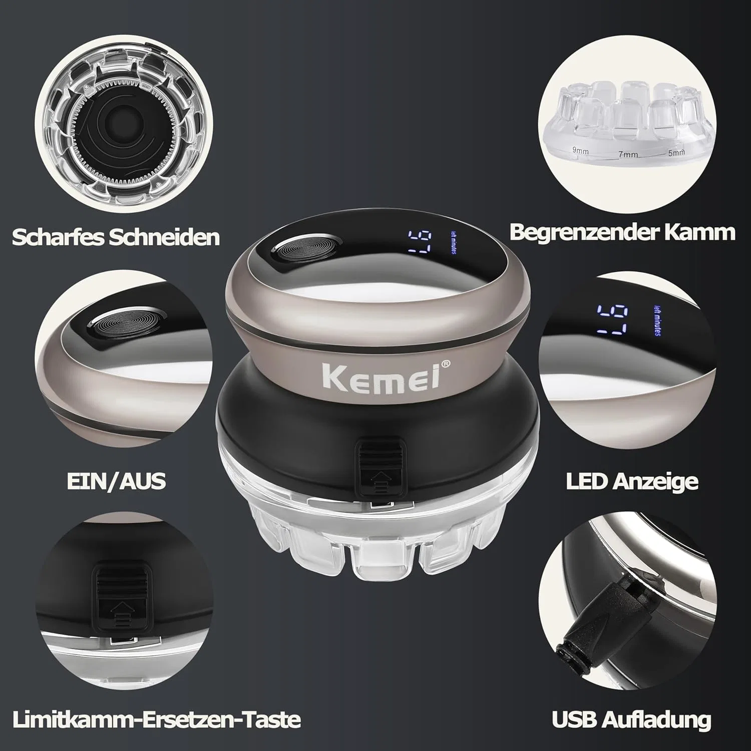 Беспроводной триммер KEMEI для мужчин с LED-дисплеем Kemei, Silver — фото 3