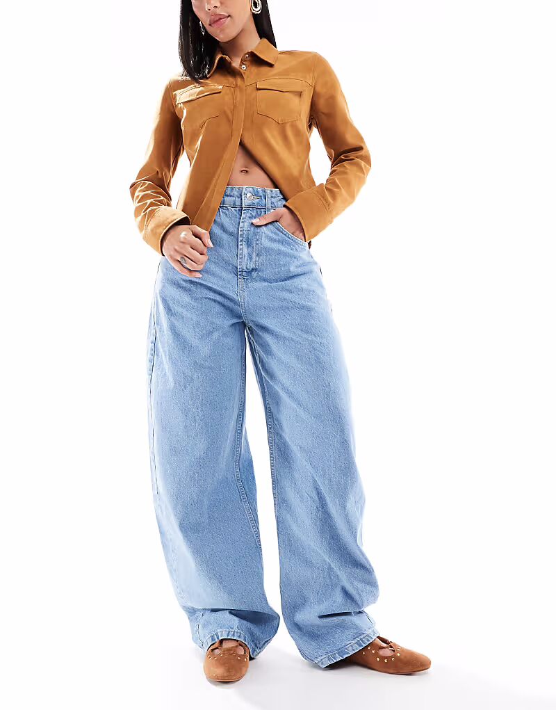 

Джинсы-бочонки с высокой талией ASOS DESIGN светло-синего цвета