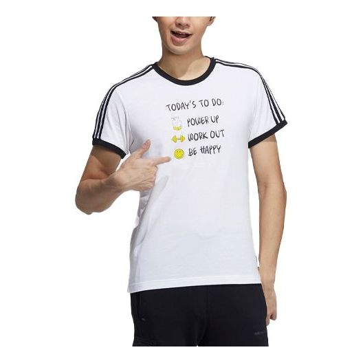 

Футболка neo w smly tee 3 funny printing stripe sports short sleeve white Adidas, белый