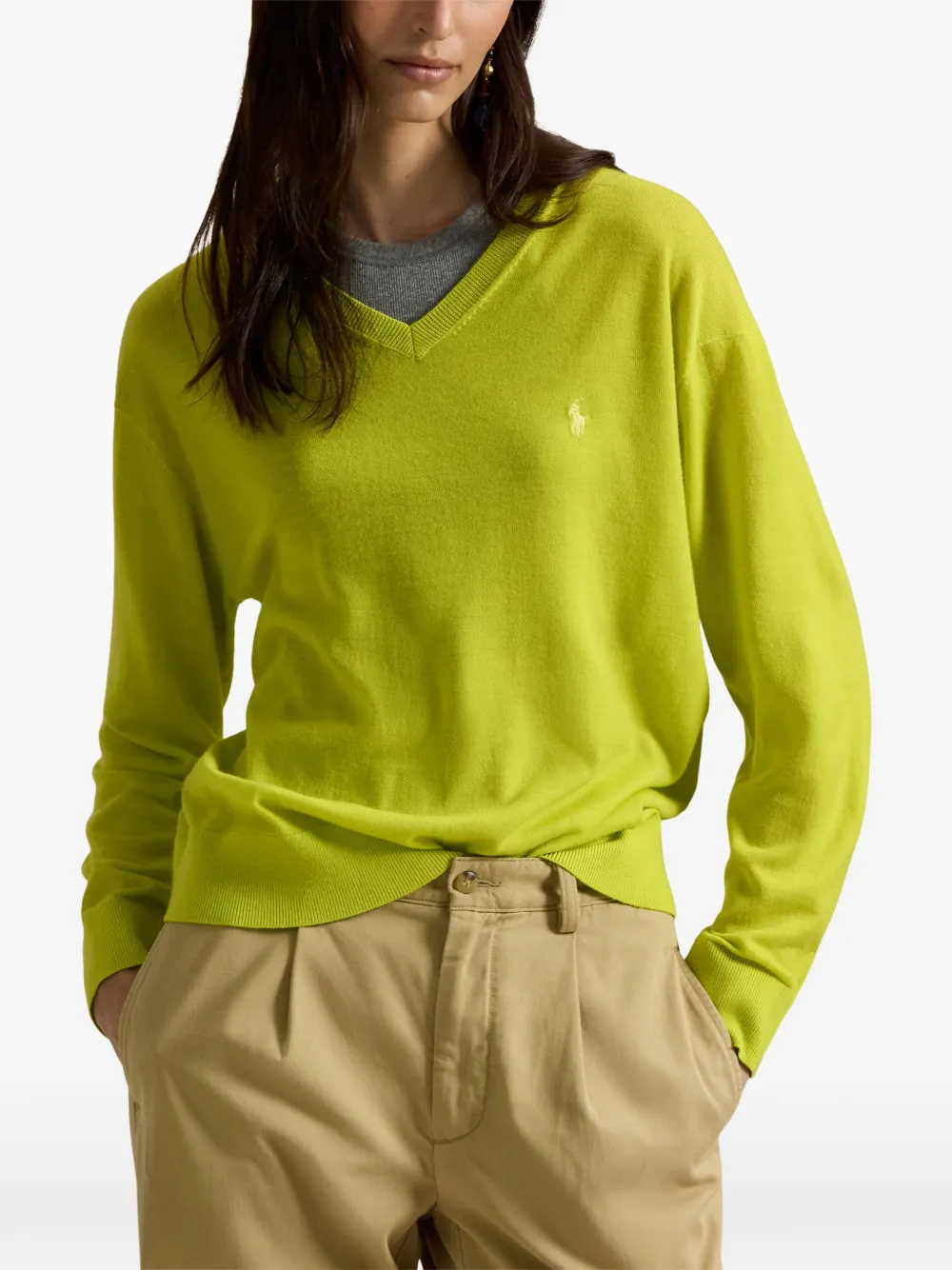 Свитер из шерсти мериноса с V-образным вырезом Polo Ralph Lauren, зеленый — фото 3
