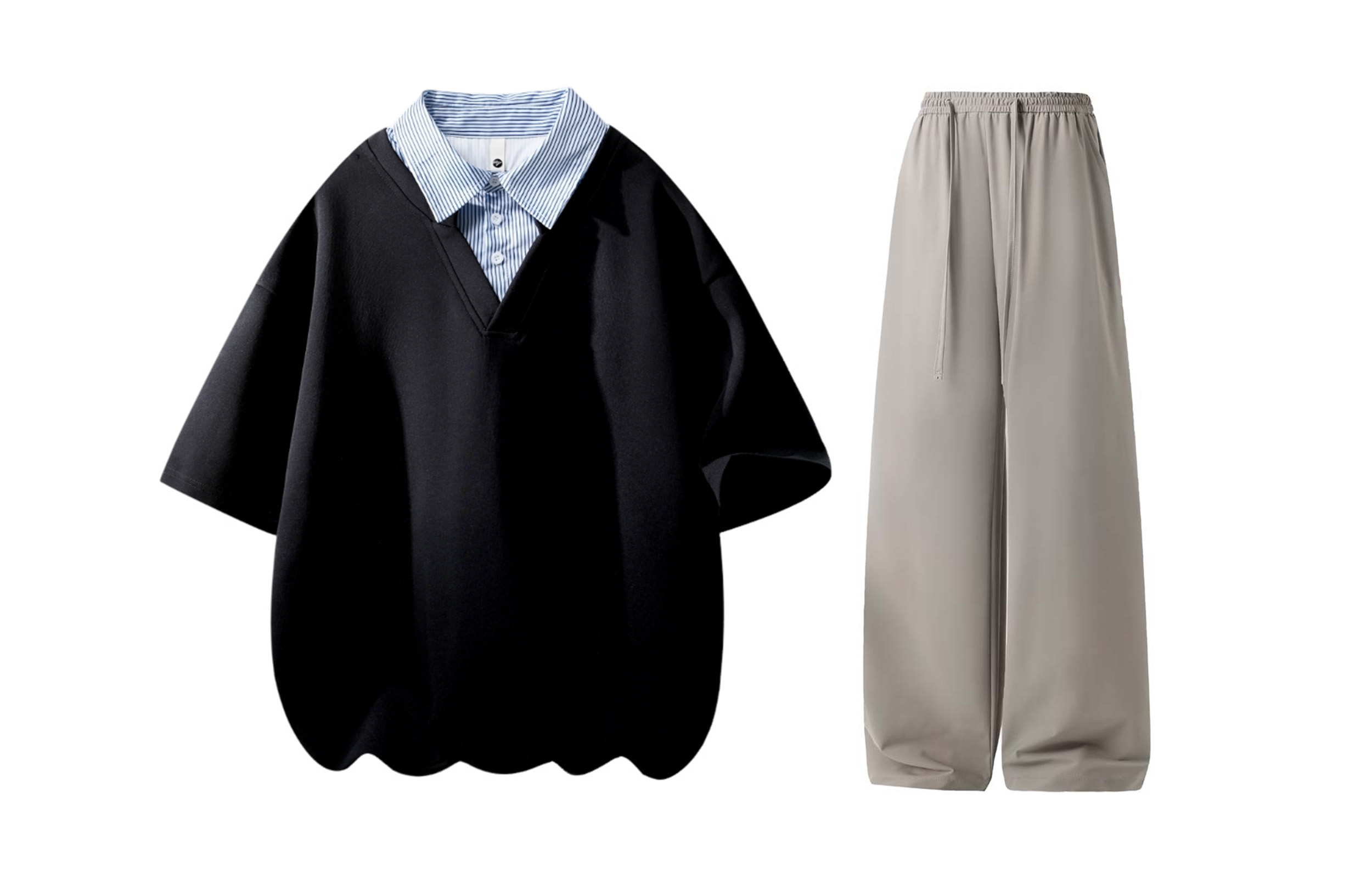 

Повседневная спортивная футболка-поло Unisex с воротником X1617, черный short-sleeved shirt+серый ice silk pants