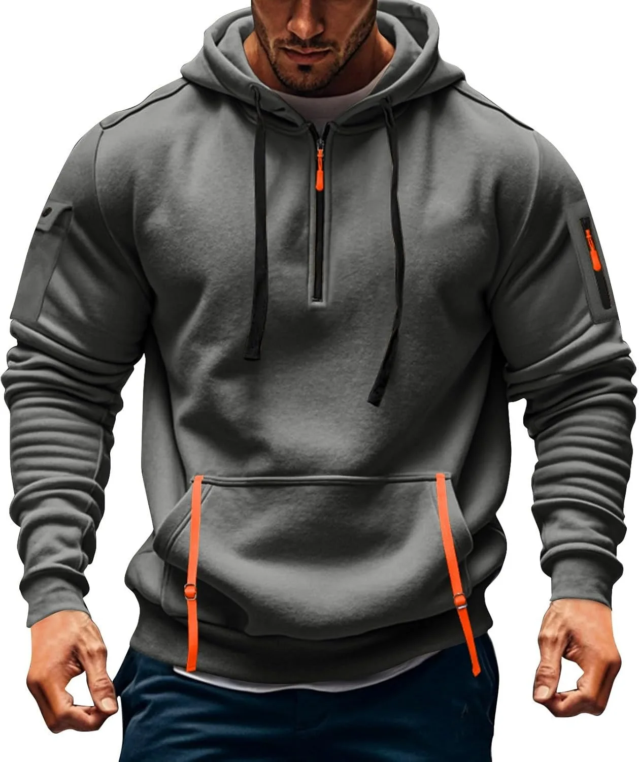 

Толстовка с капюшоном для мужчин, Quarter Zip, теплая, зимняя, Plus Size, с карманами