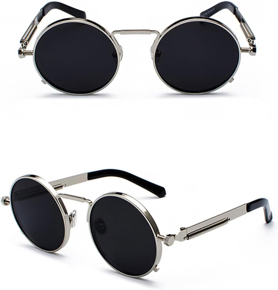 

Мужские солнцезащитные очки в стиле стимпанк с металлической оправой, ретро-винтаж, круглые, для женщин, черные, UV400 (серебристые с черными вставками, один размер) YASHUNJIA, Silver With Black