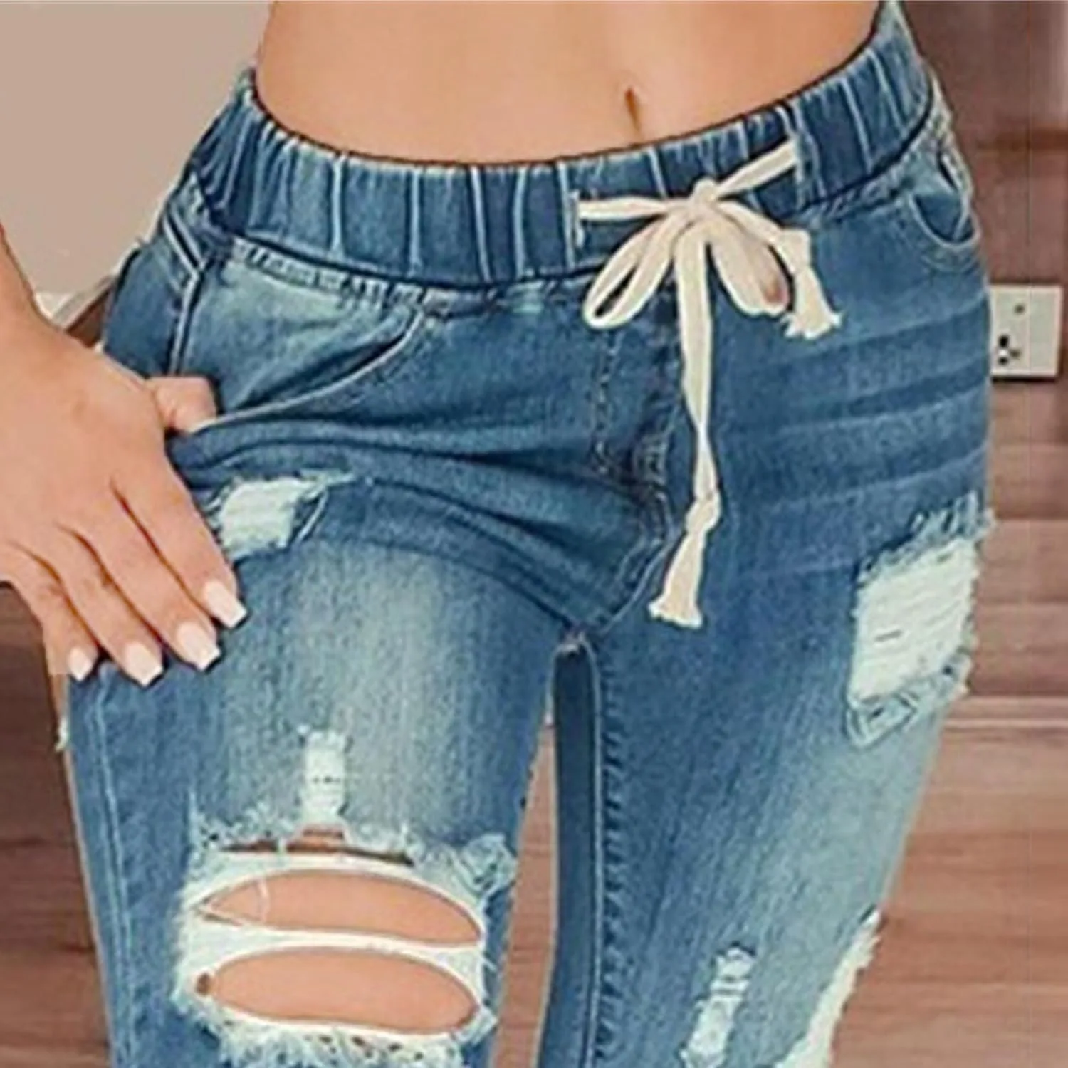 Рваные джинсы женские High Waisted Skinny Stretch — фото 4