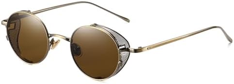 

Солнцезащитные очки в стиле ретро-панк для женщин, боковые щитки, золотистый металл, винтажные круглые солнцезащитные очки для мужчин, полые, с защитой от УФ-излучения UV400 MTZJH, Brown