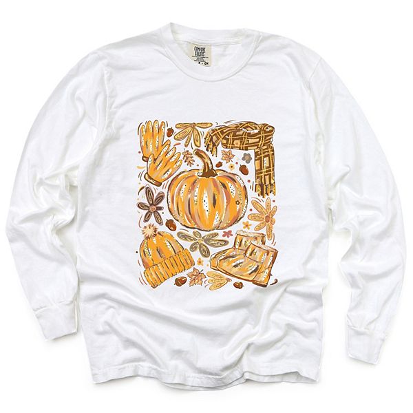 

Футболка с длинным рукавом Fall pumpkin collage glitter Simply Sage Market, White