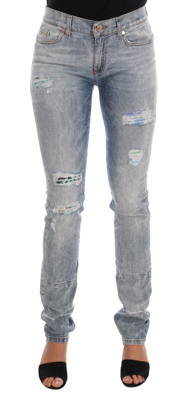 

Шикарные светло-голубые рваные облегающие джинсы Versace Jeans