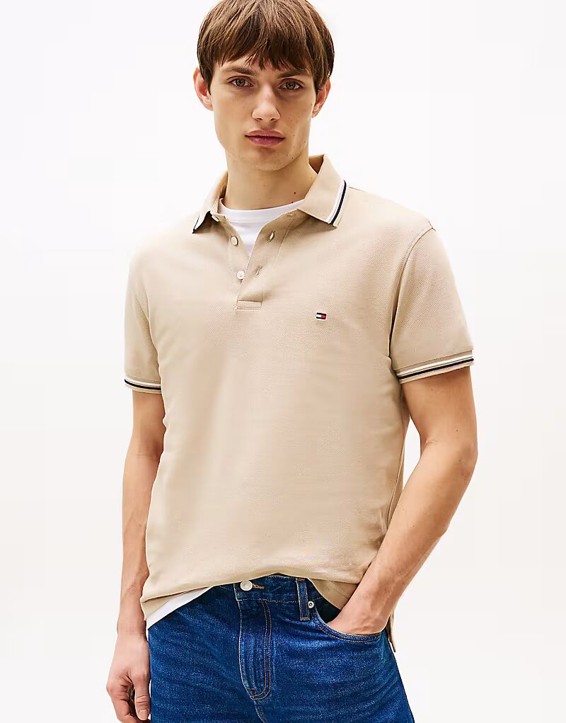 

Рубашка поло Tommy Hilfiger Slim с кантом бежевого цвета