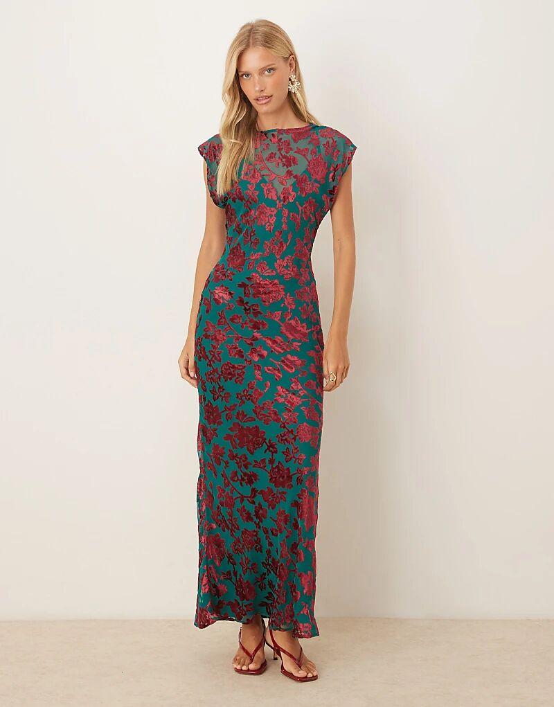 

Бархатное платье макси ASOS DESIGN с круглым вырезом без рукавов и цветочным принтом синего и красного цветов