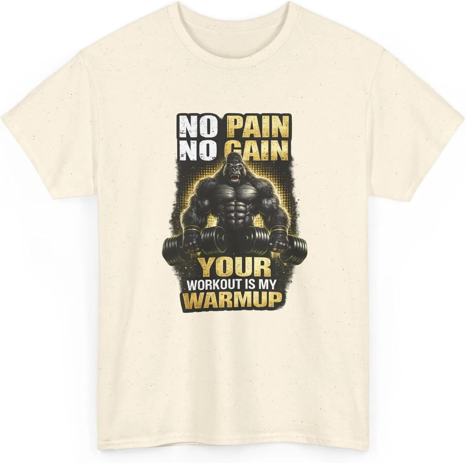 Футболка Your Workout is My Warmup No Pain No Gain для мотивации в спортзале GENERIC, Natural — фото 4