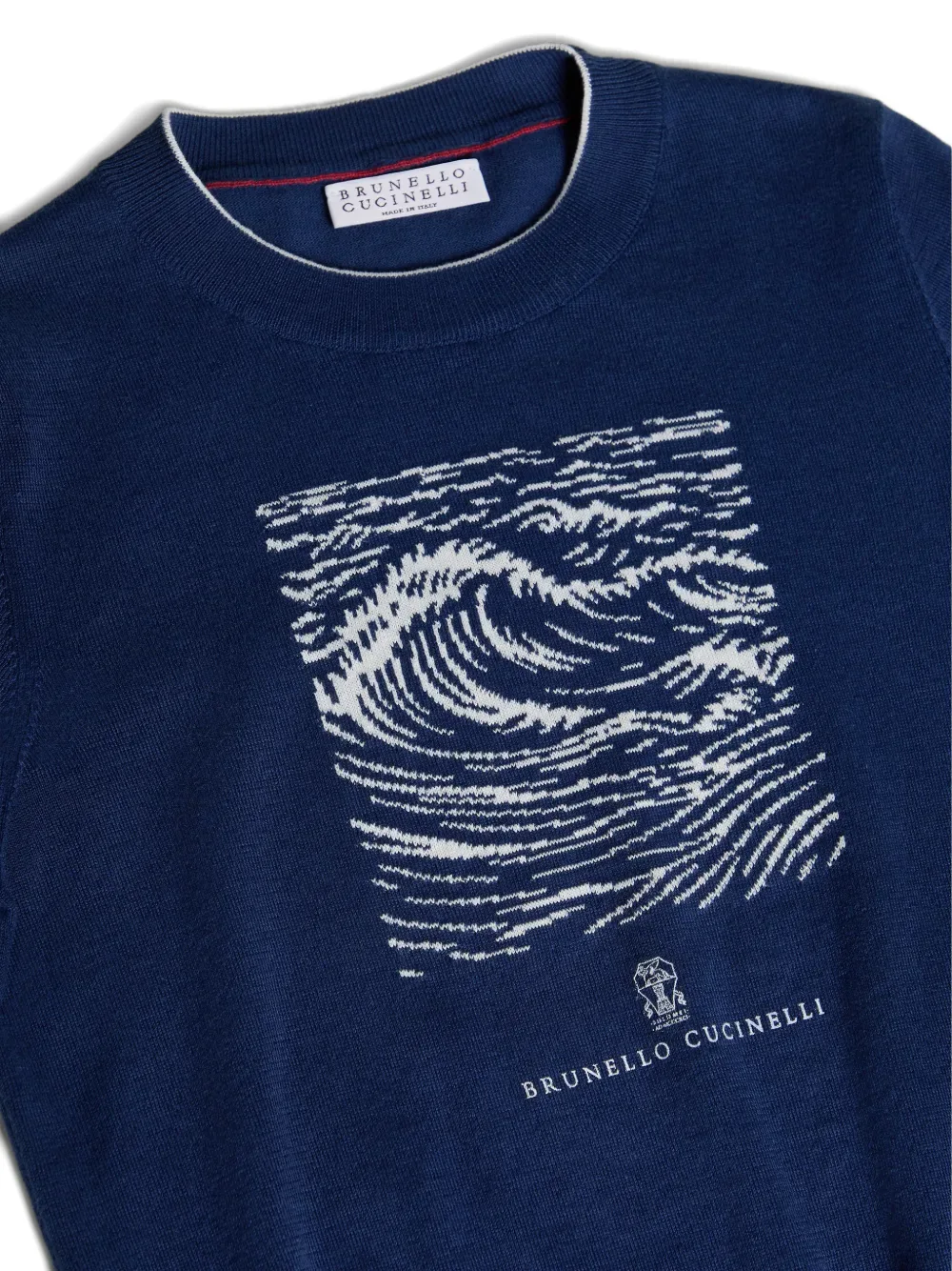 Легкая футболка вязки интарсия Brunello Cucinelli Kids, синий — фото 3