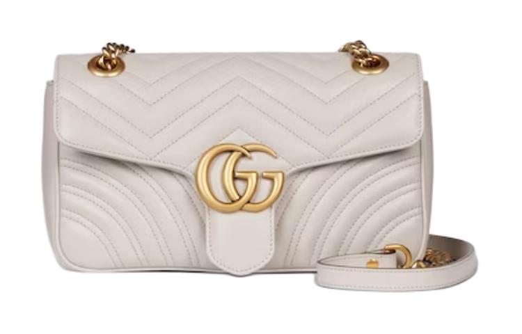 

GUCCI Сумка GG Marmont кожаная через плечо женская светло-серая