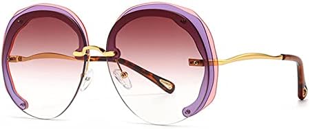 

Модные большие круглые солнцезащитные очки без оправы для женщин, линзы с градиентом, защита от УФ-излучения UV400, трендовые солнцезащитные очки для мужчин MTZJH, Pink Purple Tea